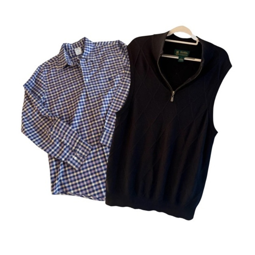 Bundle Brooks Brothers Silk Cotton Sweater‎ Vest Button Down dress shirt Size L